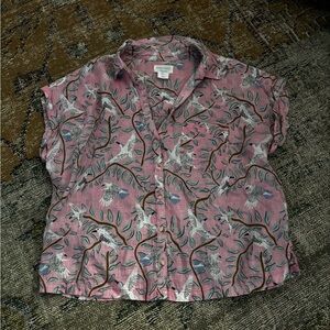 Cynthia Rowley Pink Linen Shirt with Bird Print